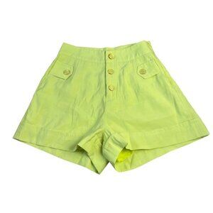 High-Waisted Lime Green Shorts With Button Front & Pockets